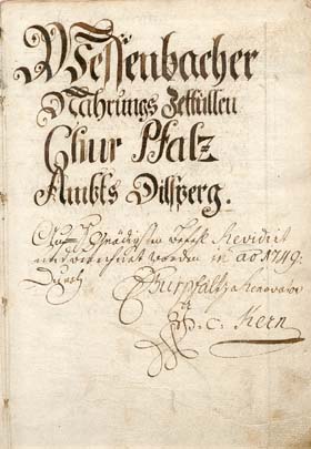 Titelseite des Lagerbuchs von 1749
